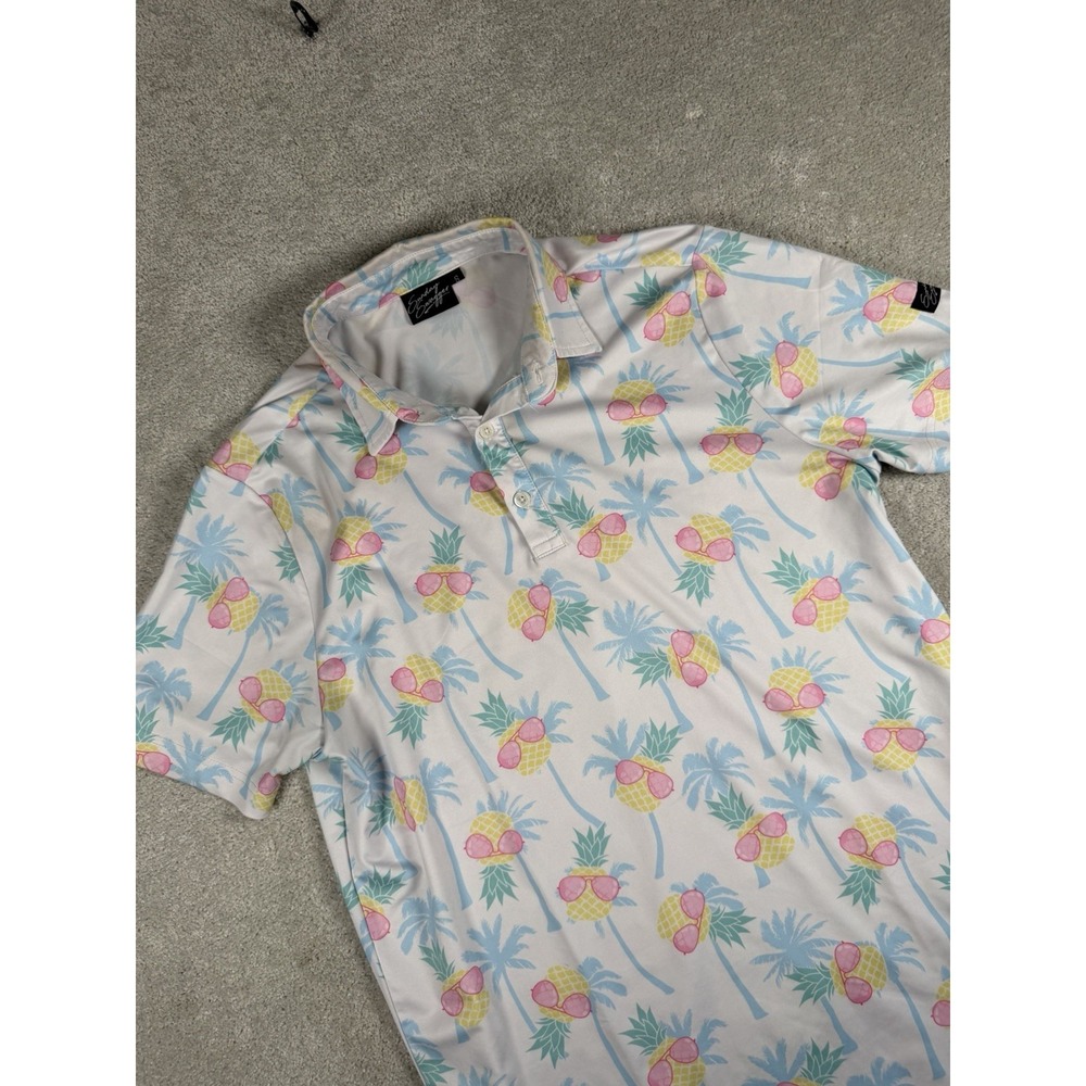 Sunday Swagger Polo Men's Small White Pineapple Palm Tree AOP Performance Golf